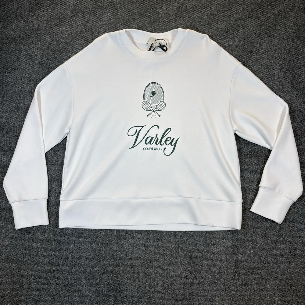 NWT VARLEY Logo Court Club Crewneck Sweatshirt Womens size XL Double soft